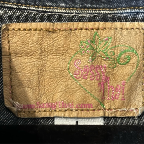 Sassy Thai Denim Jean Jacket Embellished Butterfly Embroidered Lace Size Large - Picture 4 of 13